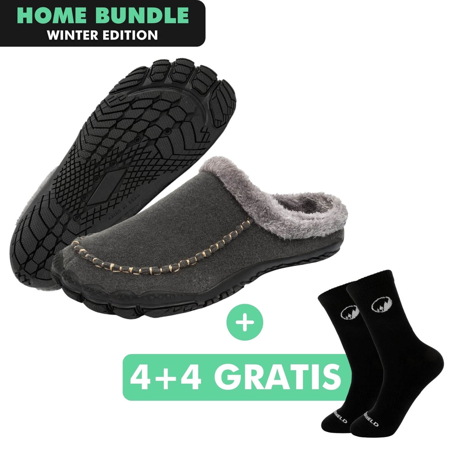 HOME-BUNDLE: Home Pro Barfuß-Hausschuhe + 4+4 Paar GRATIS Barfußsocken