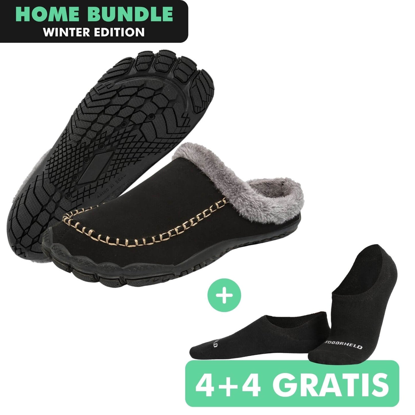 HOME-BUNDLE: Home Pro Barfuß-Hausschuhe + 4+4 Paar GRATIS Barfußsocken