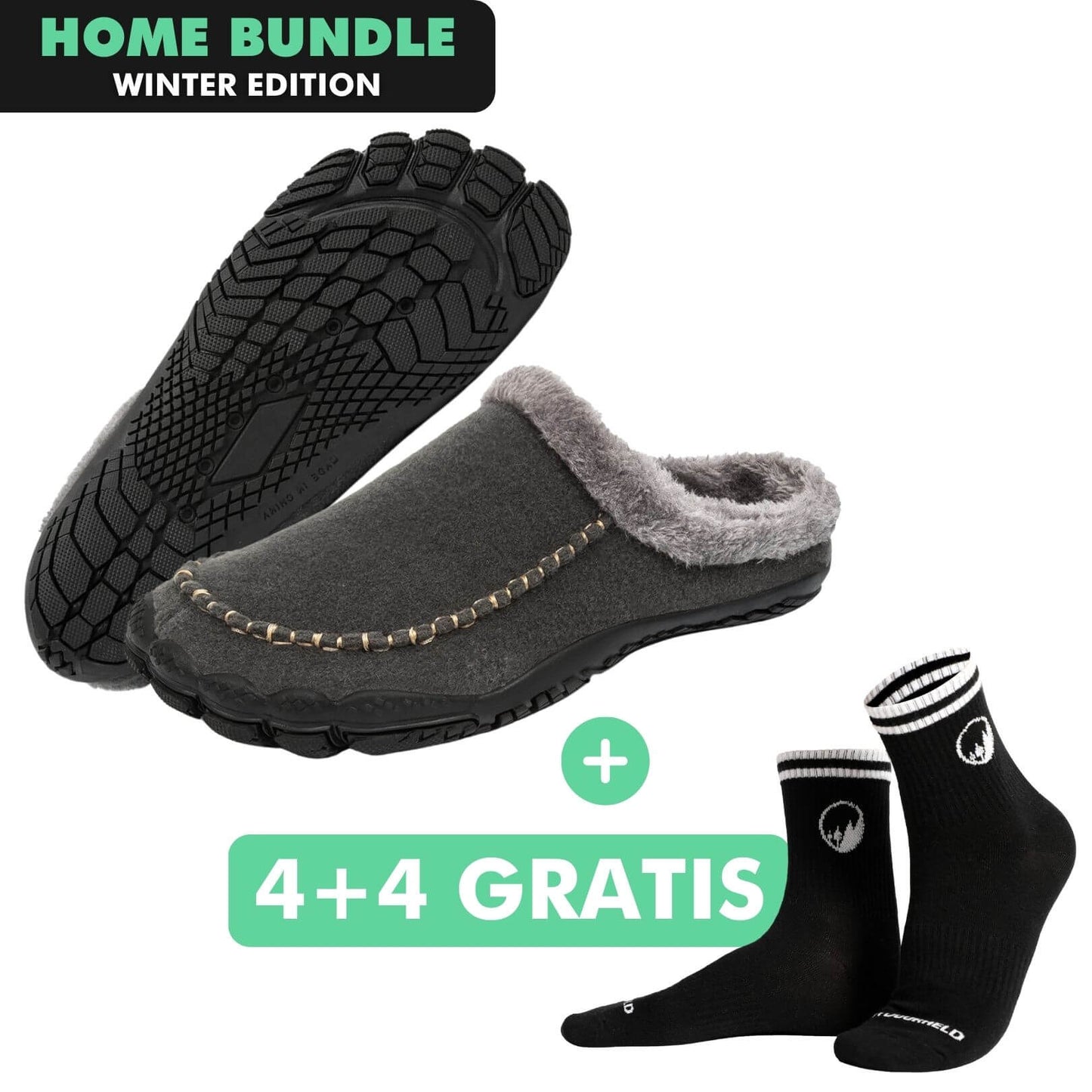 HOME-BUNDLE: Home Pro Barfuß-Hausschuhe + 4+4 Paar GRATIS Barfußsocken