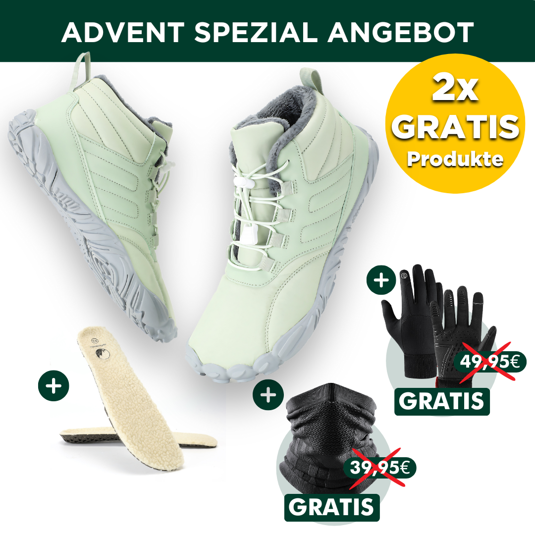 OUTDOOR-BUNDLE: Winter-Barfußschuhe + Fleece Einlegesohlen + GRATIS Thermo Handschuhe + GRATIS Thermo Halstuch