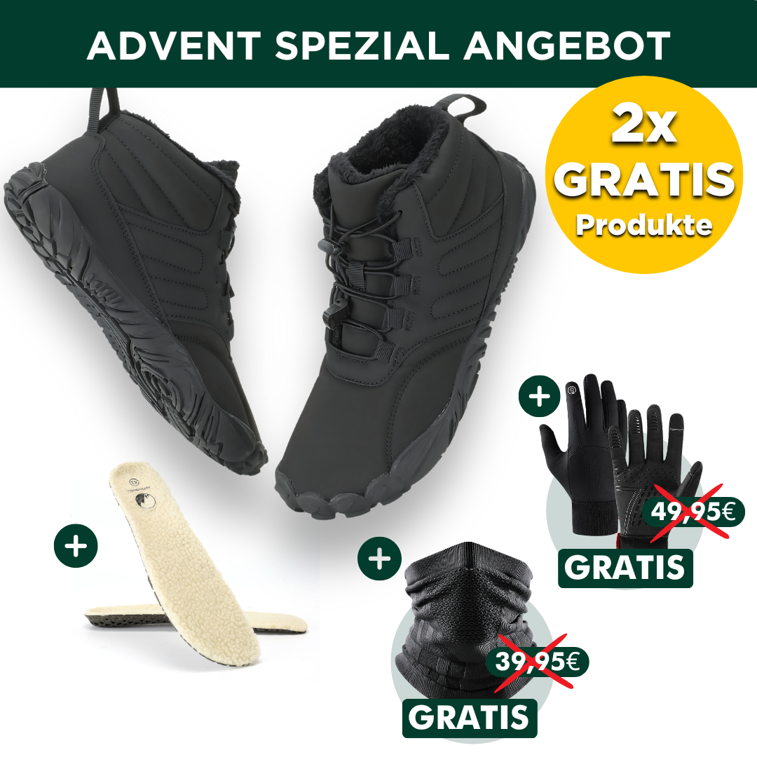 OUTDOOR-BUNDLE: Winter-Barfußschuhe + Fleece Einlegesohlen + GRATIS Thermo Handschuhe + GRATIS Thermo Halstuch